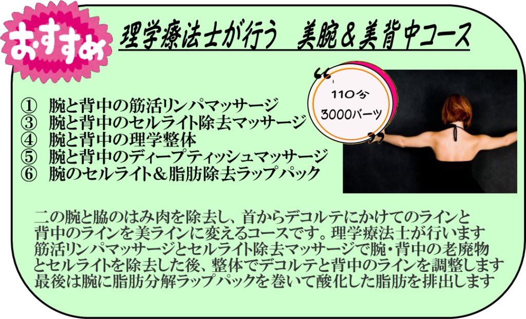 理学療法士が行う　美腕＆美背中コース説明