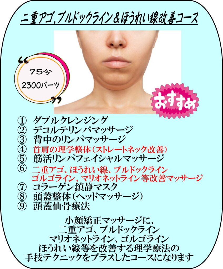 二重アゴ、ブルドックライン、ほうれい線改善コースの内容説明