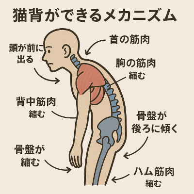猫背ができるメカニズムのイラスト